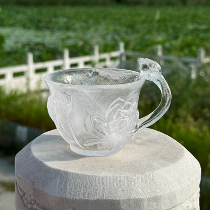 古法琉璃失蜡法に蓮葉・蓮花・花蕾の浮彫り（開水不可）