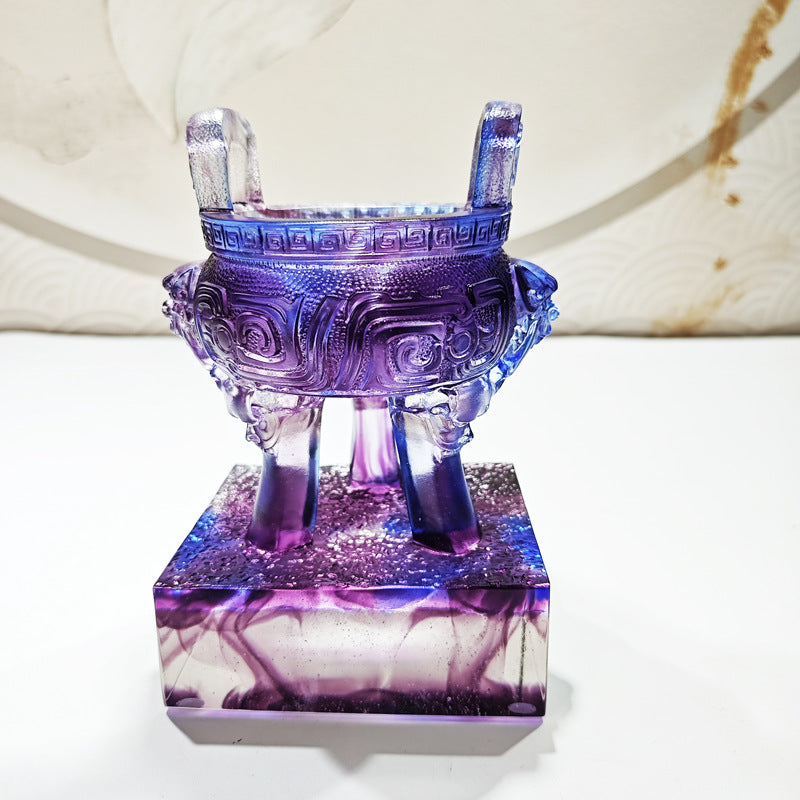 瑠璃鼎工芸品置物彩色瑠璃礼品賞杯