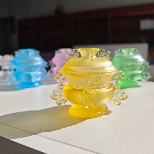 古法琉璃南博院復刻蟠螭耳蓋炉 琉璃香炉 博山炉 小粉炉 デスクトップ装飾品 収納