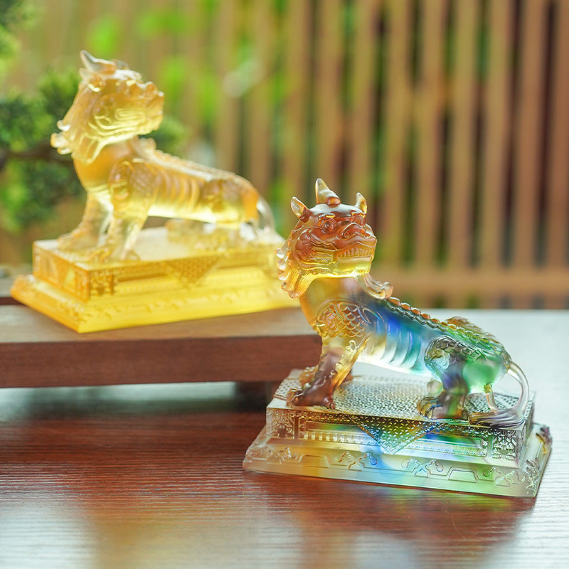琉璃谛听の置物・九華山地蔵王の乗り獣・縁起物・インインテリア飾り・オフィス開業祝いギフト・工芸品