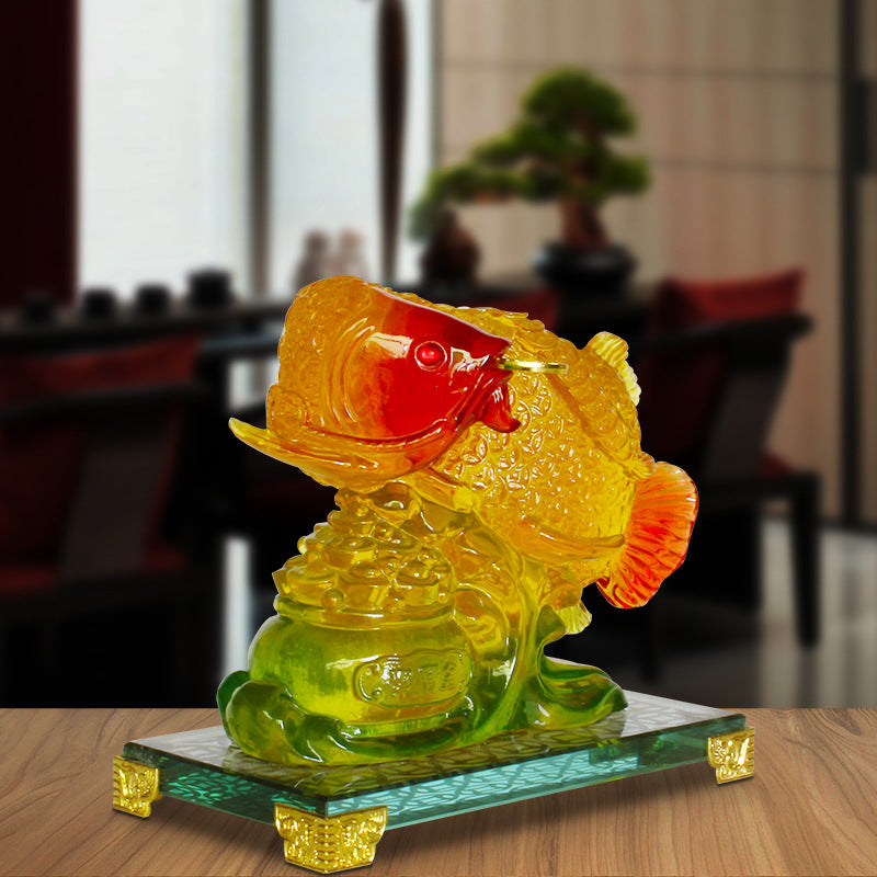 招財金龍琉璃現代家居金龍魚擺件