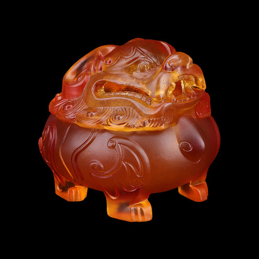 古法脱蜡琉璃の狻猊神獣置物