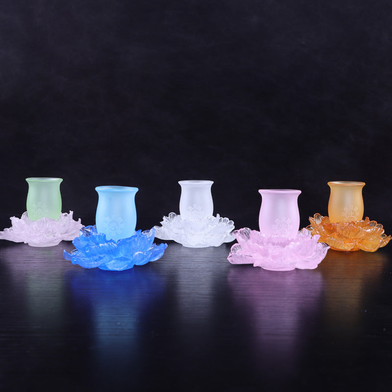 琉璃仏供杯  观音蓮花浄水杯   五行粉焼杯セット