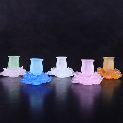 琉璃仏供杯  观音蓮花浄水杯   五行粉焼杯セット