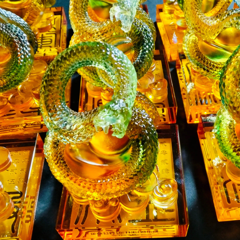 瑠璃の置物  生肖の龍の印装飾品