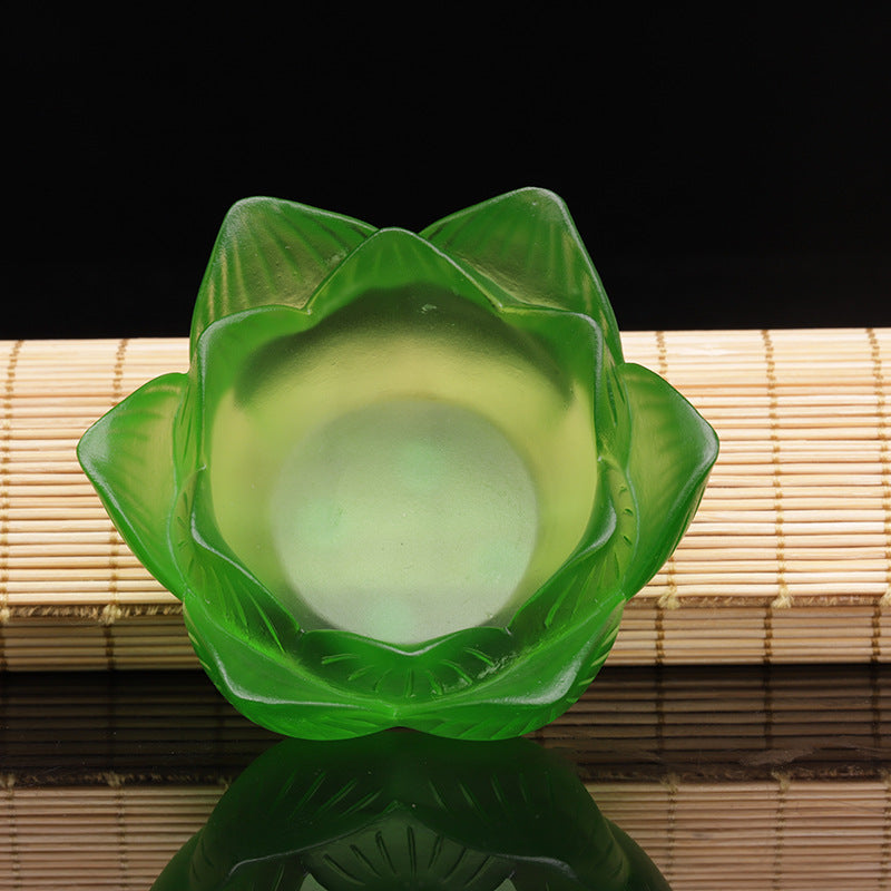 七彩琉璃の蓮花形油灯台  長明灯ろうそく台