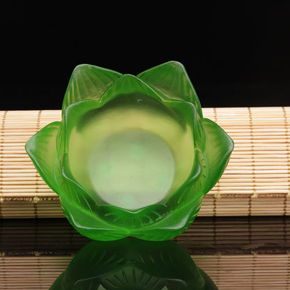 七彩琉璃の蓮花形油灯台  長明灯ろうそく台