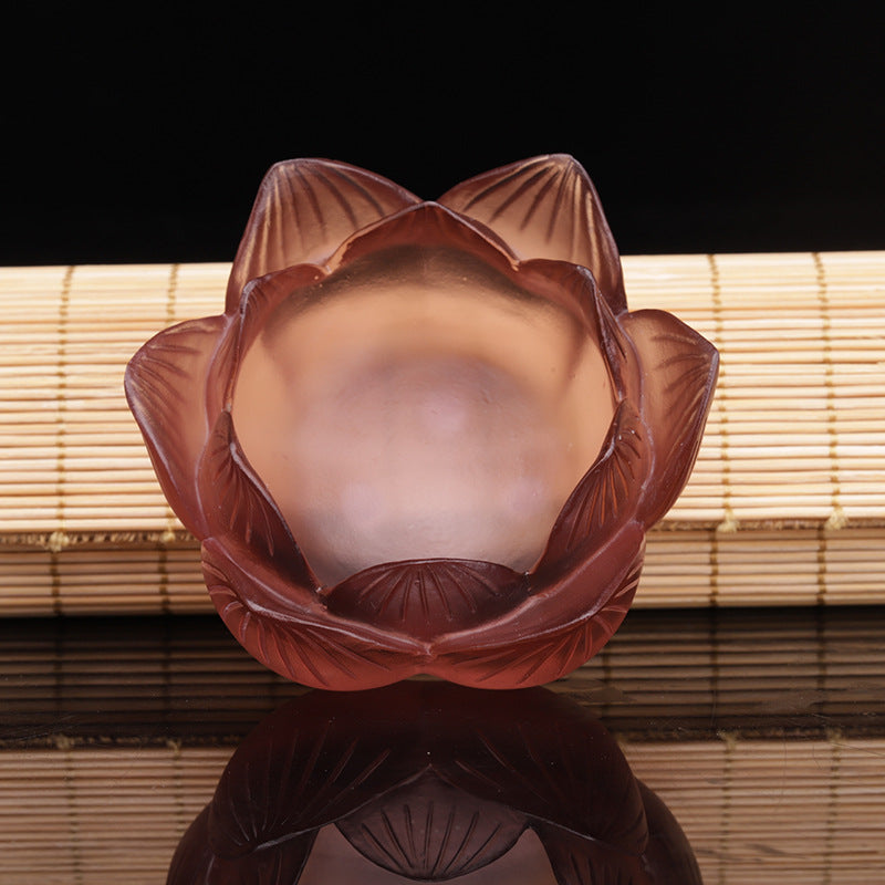 七彩琉璃の蓮花形油灯台  長明灯ろうそく台