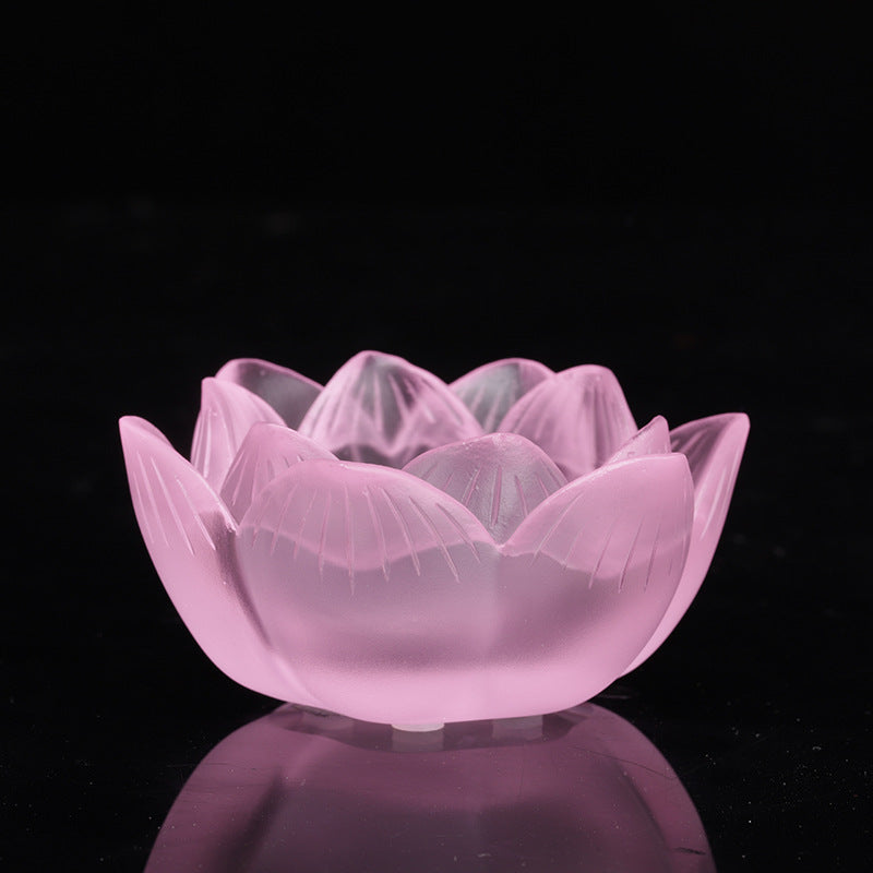 七彩琉璃の蓮花形油灯台  長明灯ろうそく台