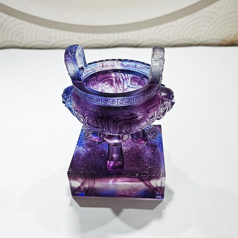 瑠璃鼎工芸品置物彩色瑠璃礼品賞杯