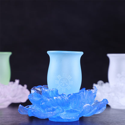 琉璃仏供杯  观音蓮花浄水杯   五行粉焼杯セット