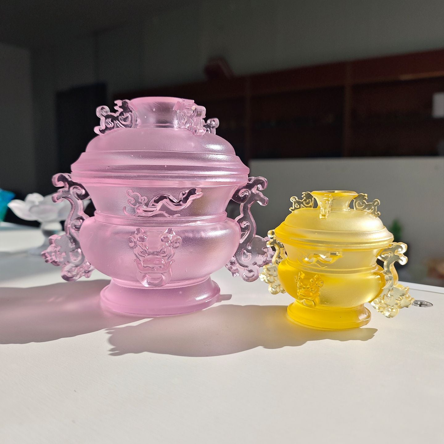 古法琉璃南博院復刻蟠螭耳蓋炉 琉璃香炉 博山炉 小粉炉 デスクトップ装飾品 収納