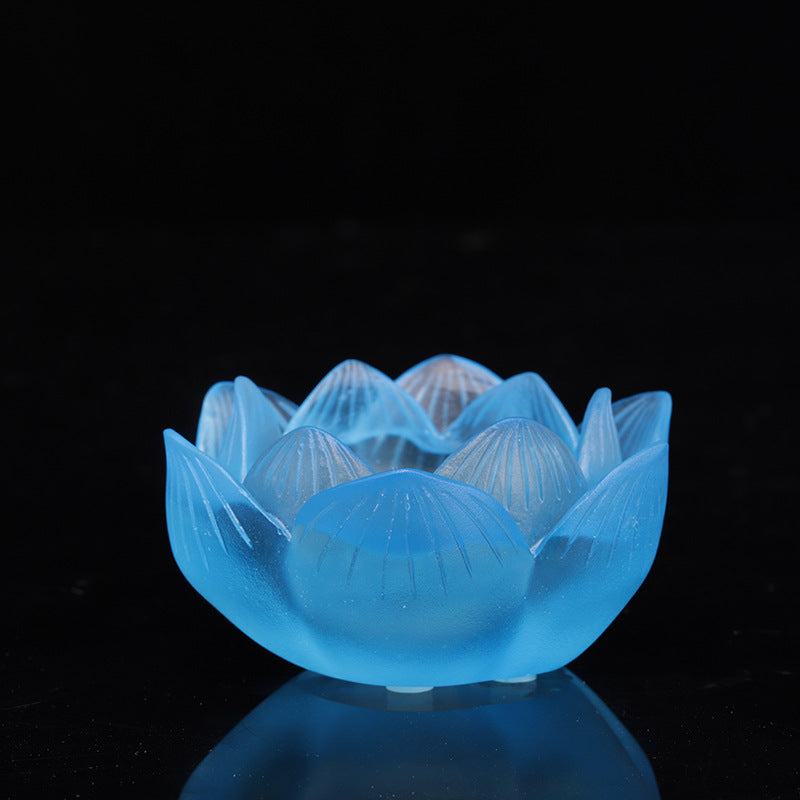 七彩琉璃の蓮花形油灯台  長明灯ろうそく台