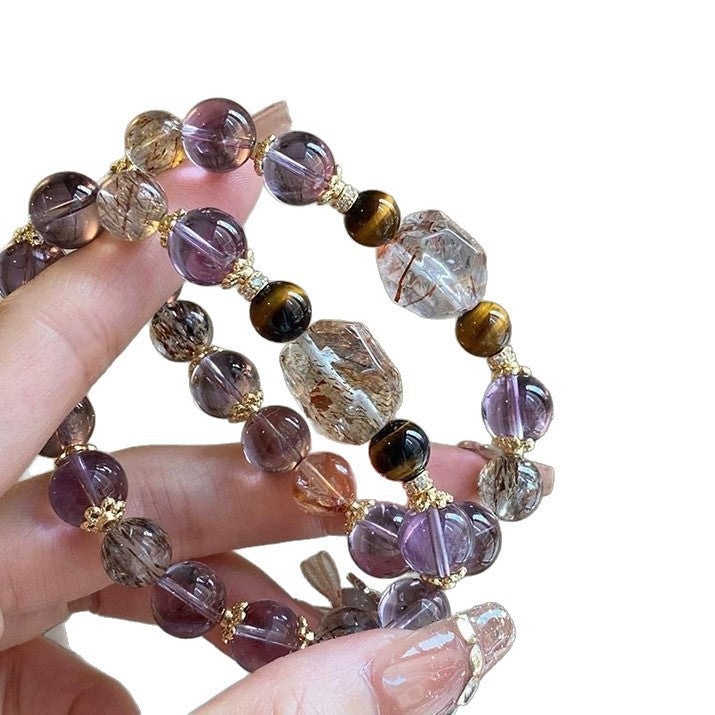 高品質紫水晶/ブラックゴールドブレスレット 約10mm
