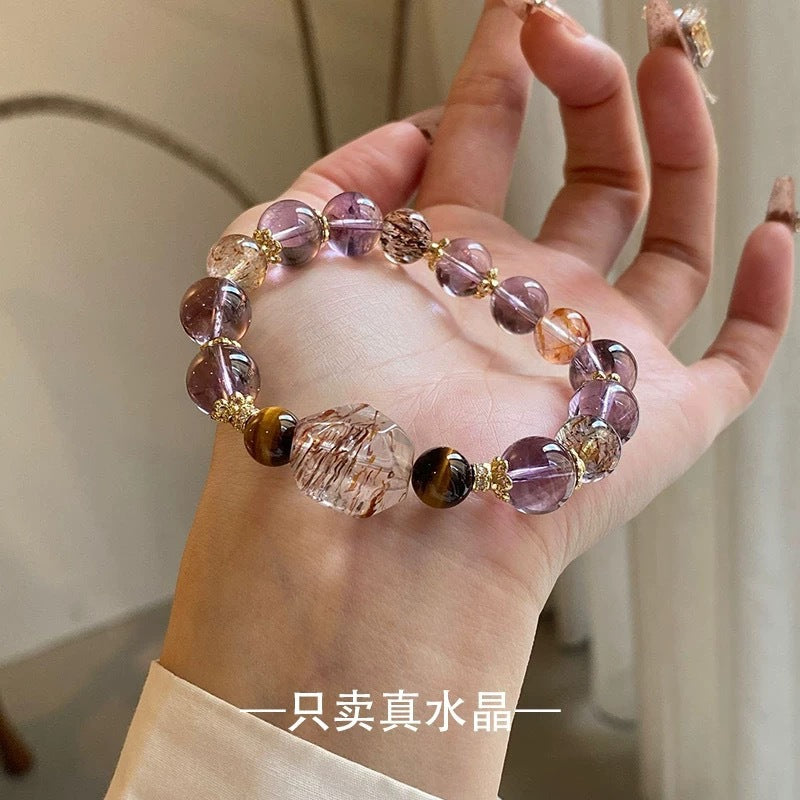 高品質紫水晶/ブラックゴールドブレスレット 約10mm