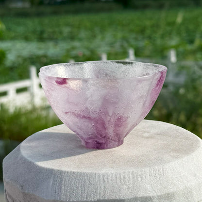 古法瑠璃   粉焼き瑠璃  芙蓉花口酒杯