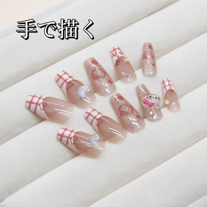 ハローキティの碁盤の目の長い台形の手描きがかわいい甘い着甲