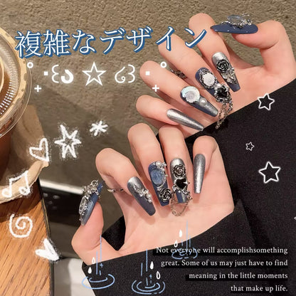 藍月蔷薇軽奢重工ダイヤモンドデザイン銀猫眼小衆神秘的高級着用甲