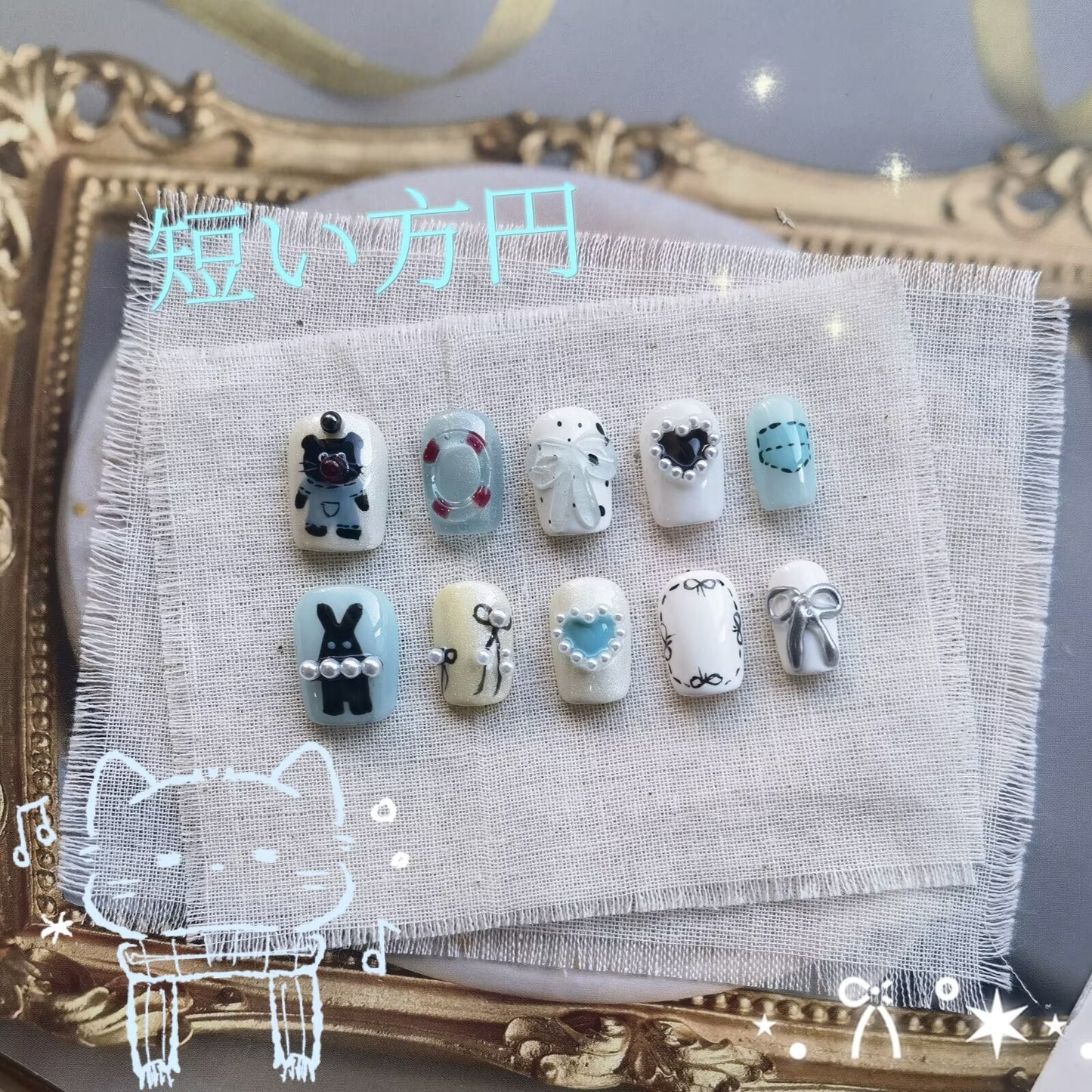 手で作って立体パールで飾るのが可愛いんですね。インスタ風手で描いて流行してい