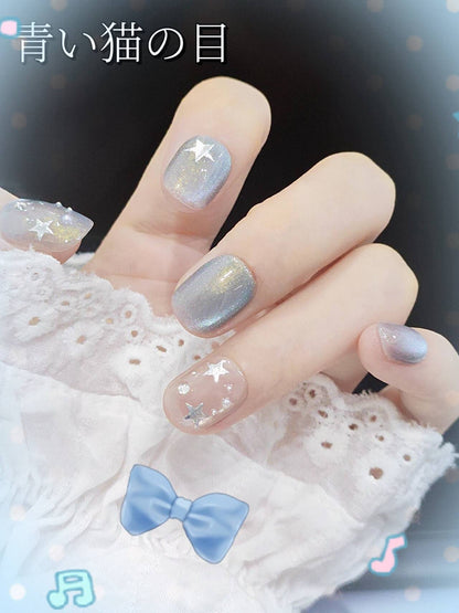 青い猫の目の星の砕いたダイヤ短い方円透明顕白着用甲