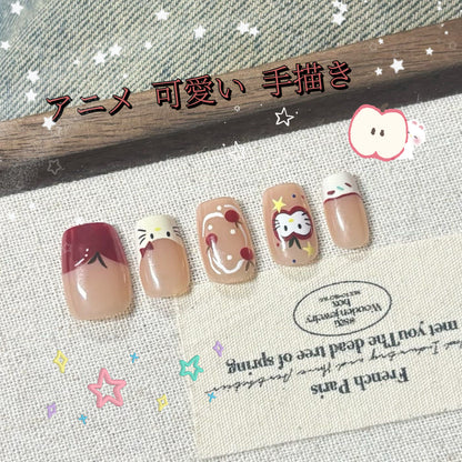 着甲超可愛可愛林檎kitty顕白ネイル可分解短甲片手装甘妹ins手画