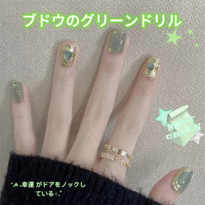 緑の布契拉提葡萄の緑のダイヤのフランス式純手装甲メーカー卸売ネイルチップの高級な気質