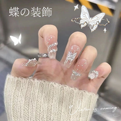 蝶飾り手作りバレエ砕いたダイヤ高級感長いキャッツアイ爆閃長い台形着甲