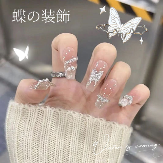 蝶飾り手作りバレエ砕いたダイヤ高級感長いキャッツアイ爆閃長い台形着甲