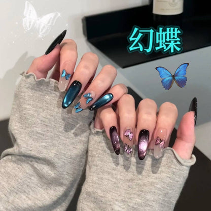 幻蝶手画蝶青紫色猫眼超閃霊働神秘楕円着用甲