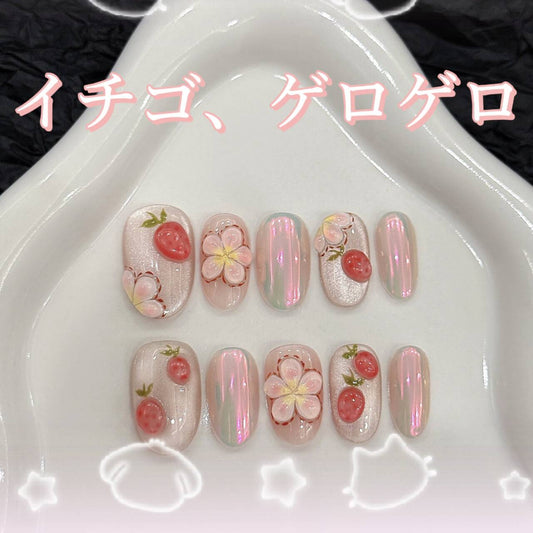 イチゴのポッポッ立体の手でイチゴの色絵春夏純粋な手で優しく優雅な楕円を着用し