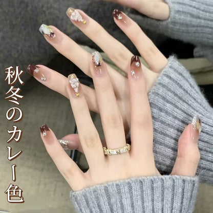 クリスマス奇遇新型純手制秋冬款高級感優しい気質カレー色立体装飾台形着用甲