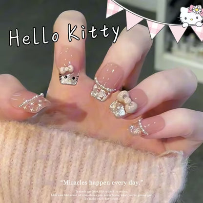 Hello Kitty蝶結びクラッシュキャッツアイキラキラ甘くて可愛い軽めフレンチウエアラブル