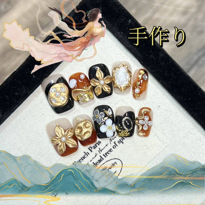 万象生立体彫刻秋冬のカレー色手描き高級で豪華な台形を身に着け