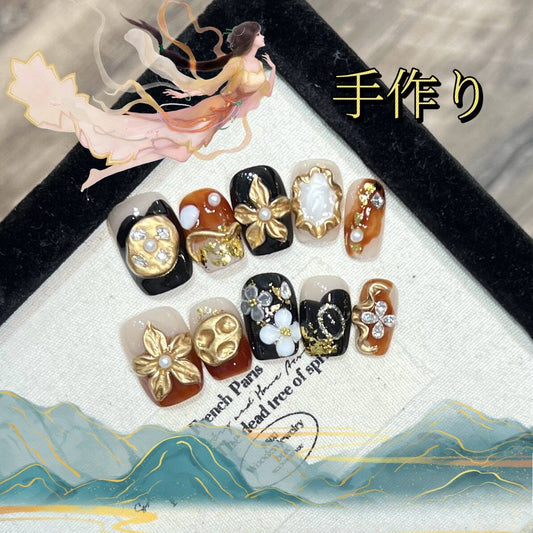 万象生立体彫刻秋冬のカレー色手描き高級で豪華な台形を身に着け