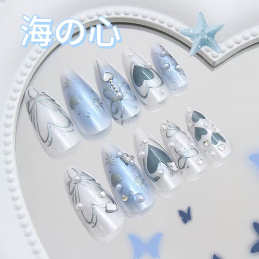 海洋の心の清冷感夢幻の立体珠光爆閃ダイヤモンド純粋な手の設計の新しいアーモンド型の甲を着け