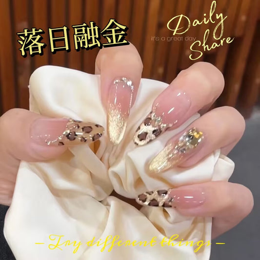 溶金豹紋フランス風雰囲気落日手手描き爆閃猫目秋のカレー色楕円着用甲