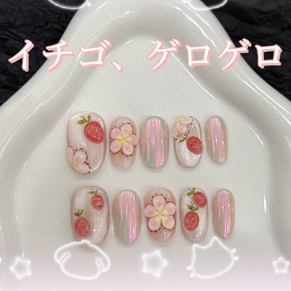 イチゴのポッポッ立体の手でイチゴの色絵春夏純粋な手で優しく優雅な楕円を着用し