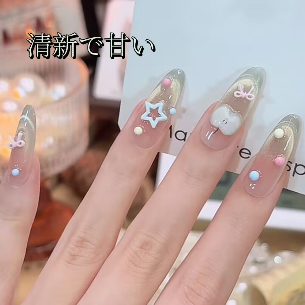 青りんごの楽園蝶々結び星ドーパミン飾り長い楕円の甘くてかわいい甲をつけ