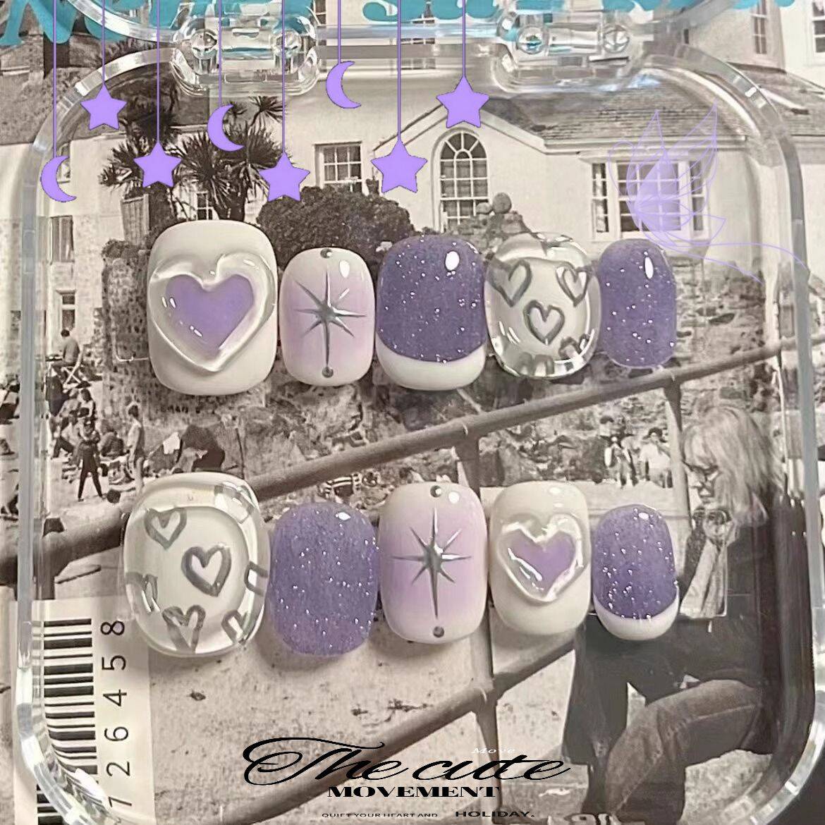 芋泥波波手画落書き紫の味が優しく見えます白短方円甲を身に着け