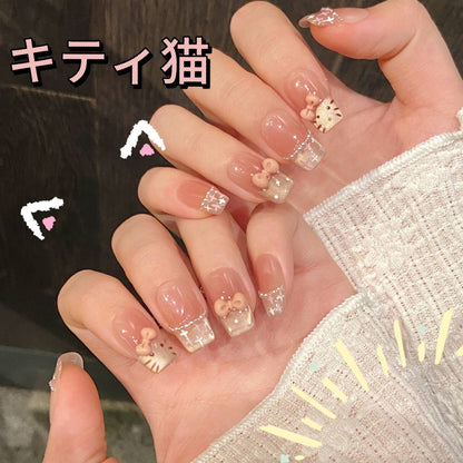 かわいい猫のチークフレンチキャッツアイキティのリボン飾りが台形になってい