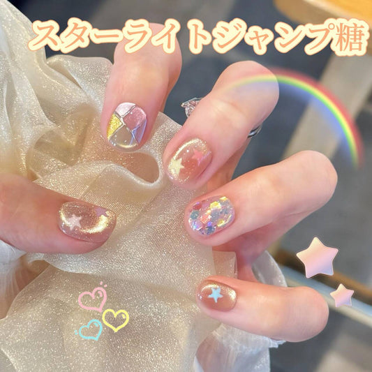 星光跳跳糖夏ドーパミン夢幻猫の目のような童話可愛くて手描き別格の短い方円甲を身に着け