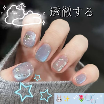 青い猫の目の星の砕いたダイヤ短い方円透明顕白着用甲