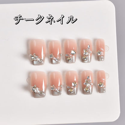 ブルーキャッツアイチークスタークラッシュ爽やかな白さ高級感のある手作りネイル