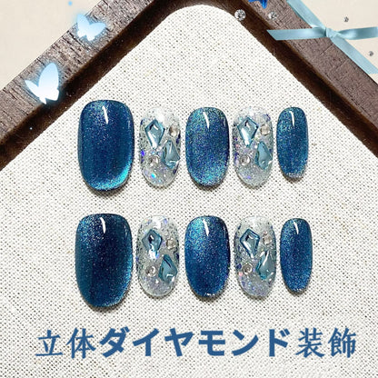 【氷藍晶石】新型の猫の目の爆閃純欲の精巧な顕白立体ダイヤモンド装飾短楕円甲を着用し